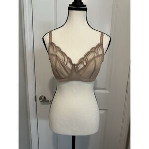 Wacoal Evocative Edge Underwire Bra Sheer Lace Color Roebuck 34D Full Figure‎